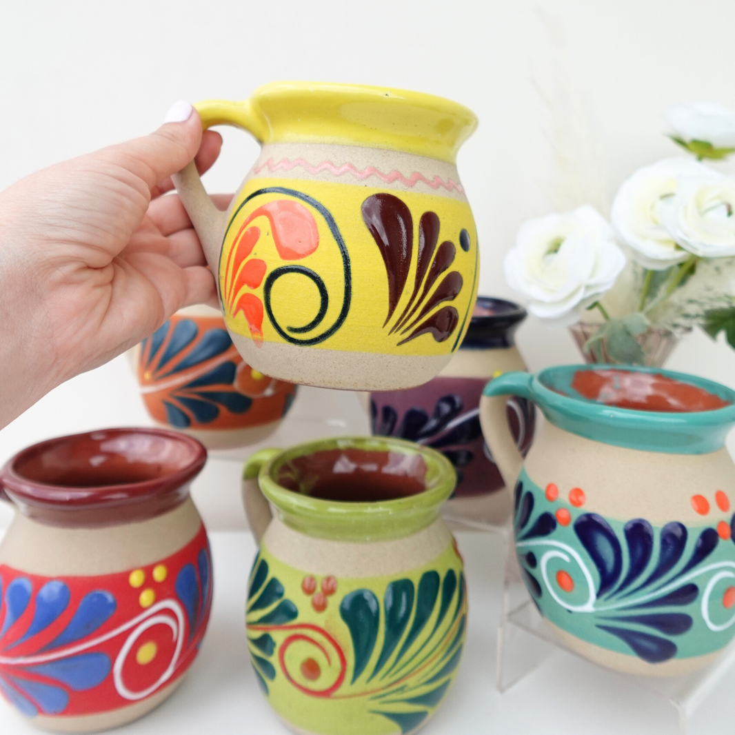 JARRITOS taza mexicana arcilla, taza de arcilla mexicana, taza MEXICANA pintada a mano Tazas de café de cerámica mexicana hechas a mano