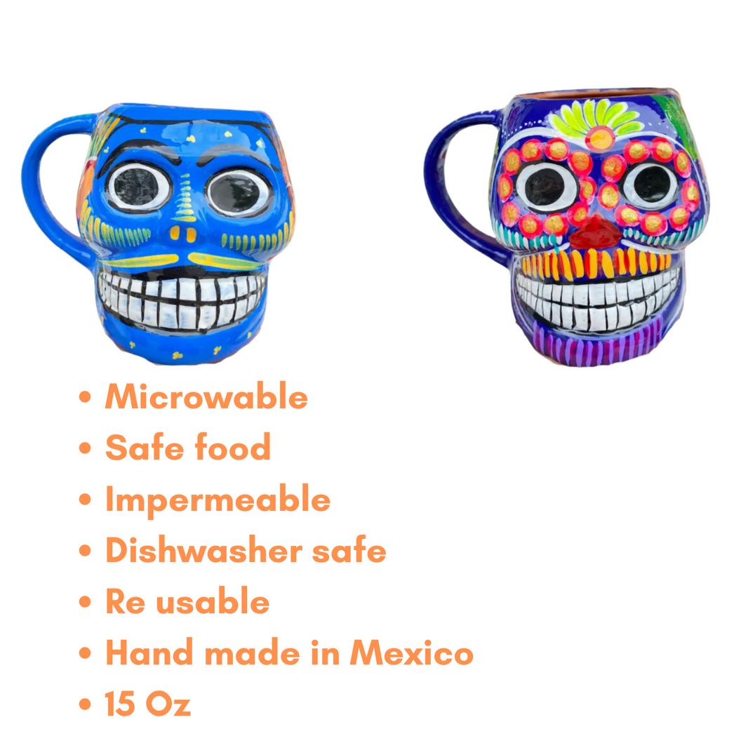 Skull mugs taza calavera made mexico 5in 15 oz