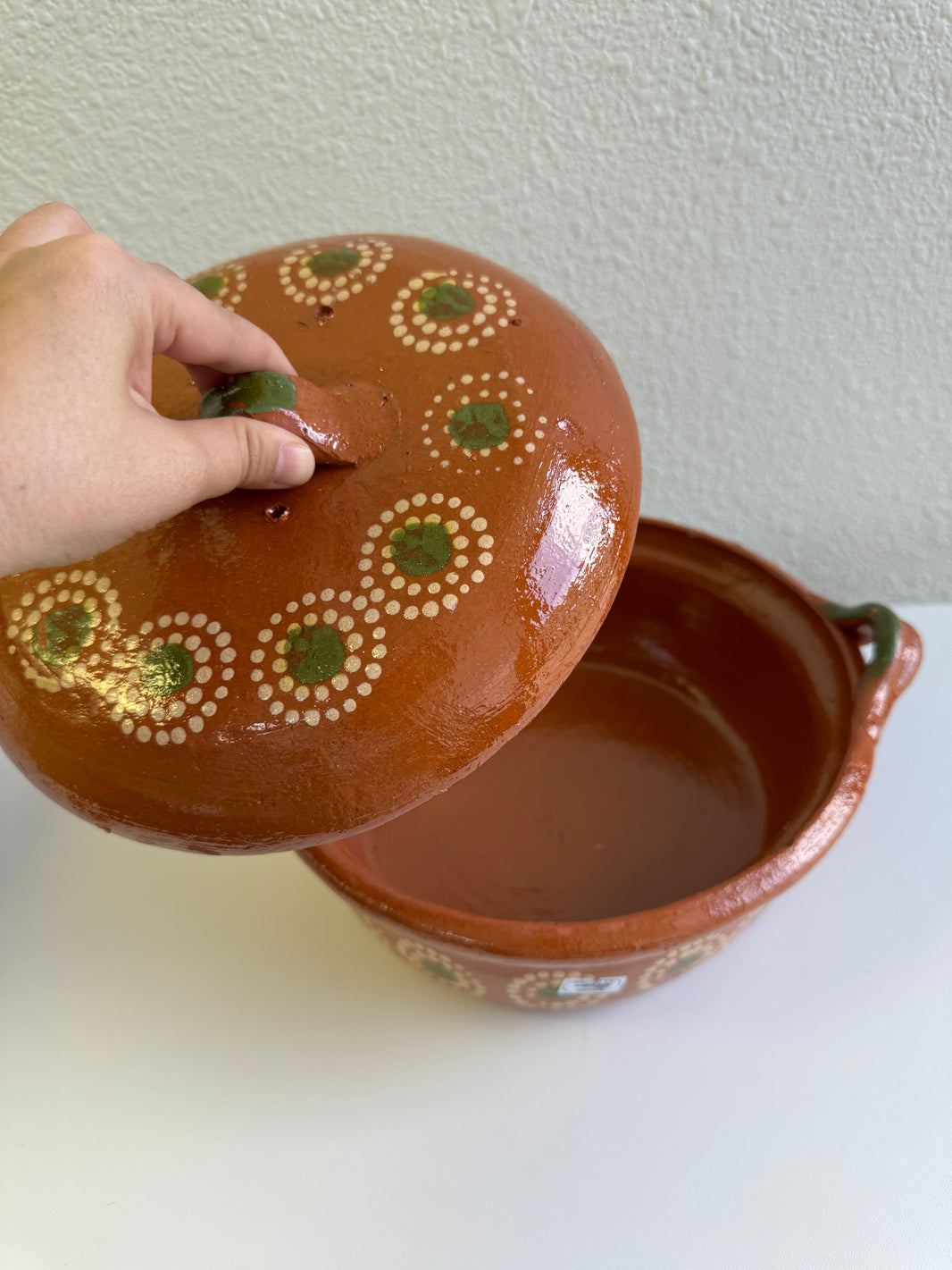 Hand made traditional Rustic mexican 9” casserole with lid - cazuela de barro con tapa