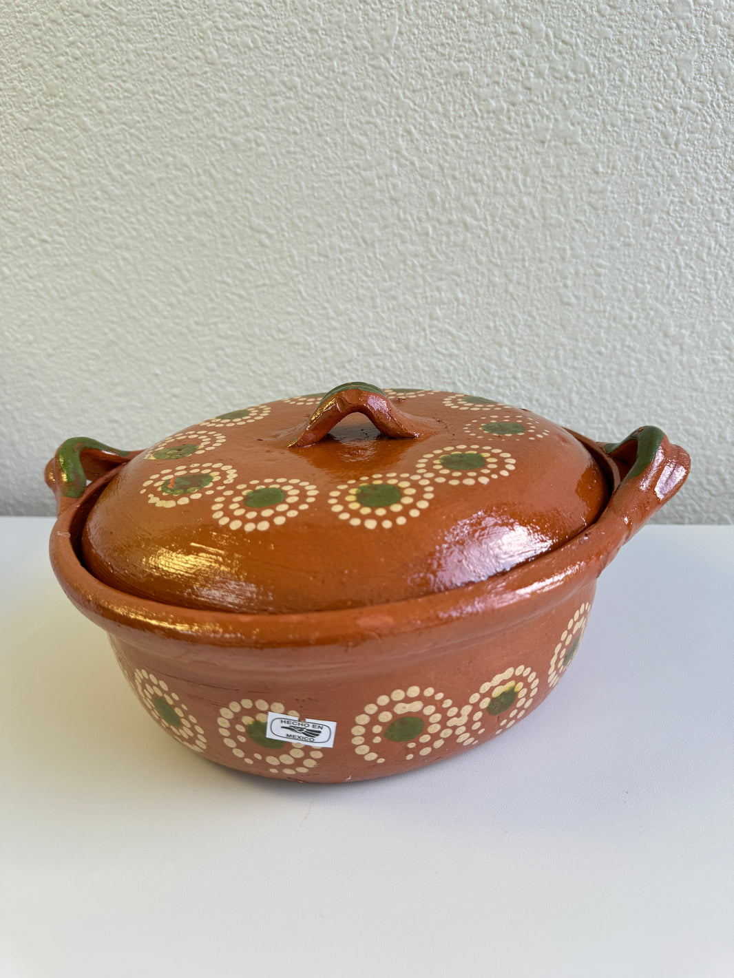 Hand made traditional Rustic mexican 9” casserole with lid - cazuela de barro con tapa