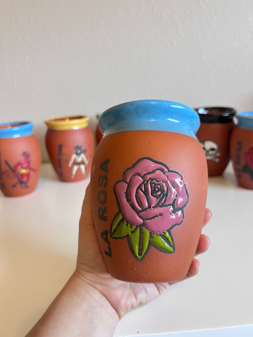 Cantarito de Barro Loteria Natural Mexican Clay Cup16oz (480ml) Loteria