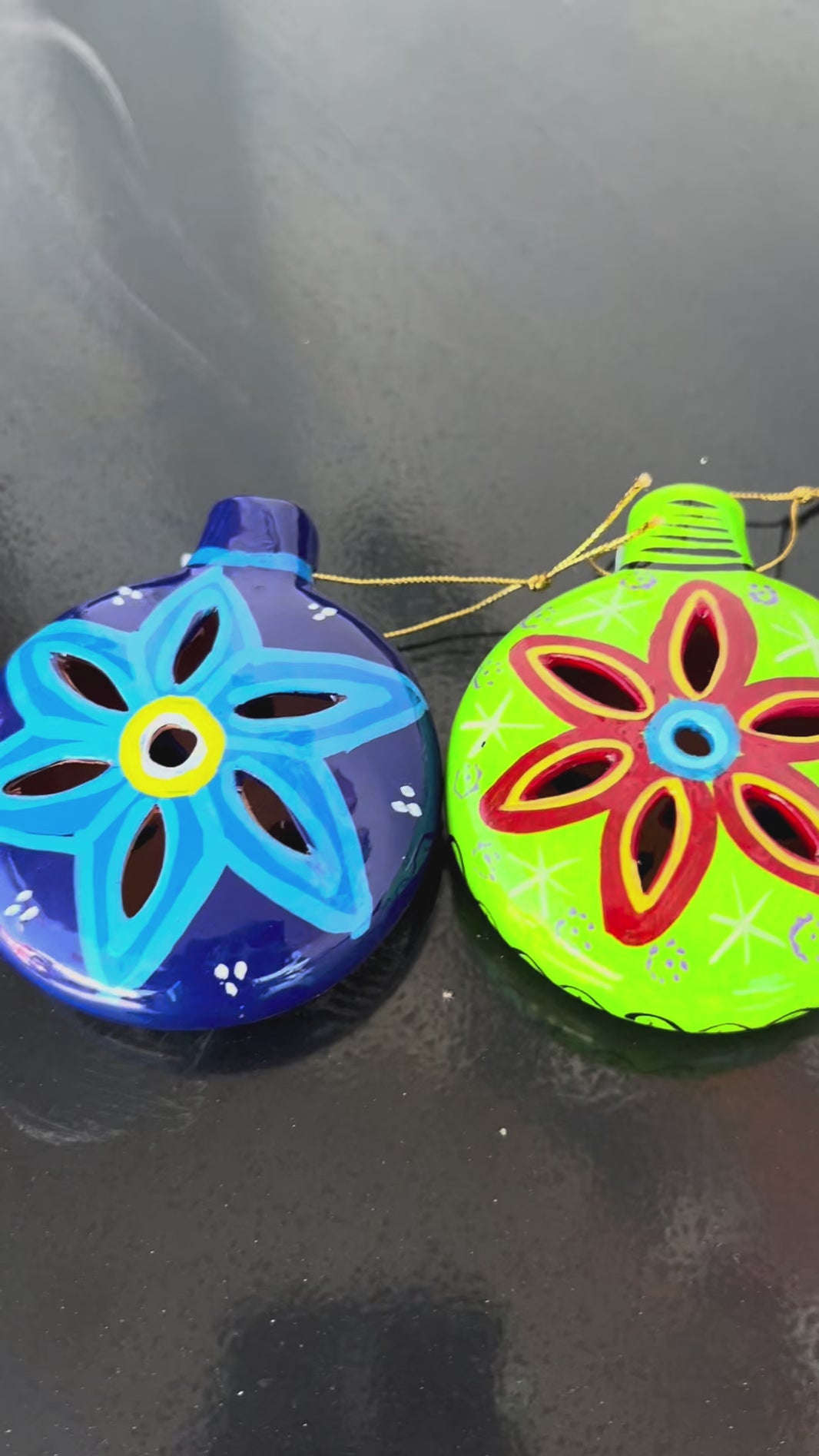 Handmade Mexican Ornaments Set of 5 Hand Painted Christmas Barro Clay