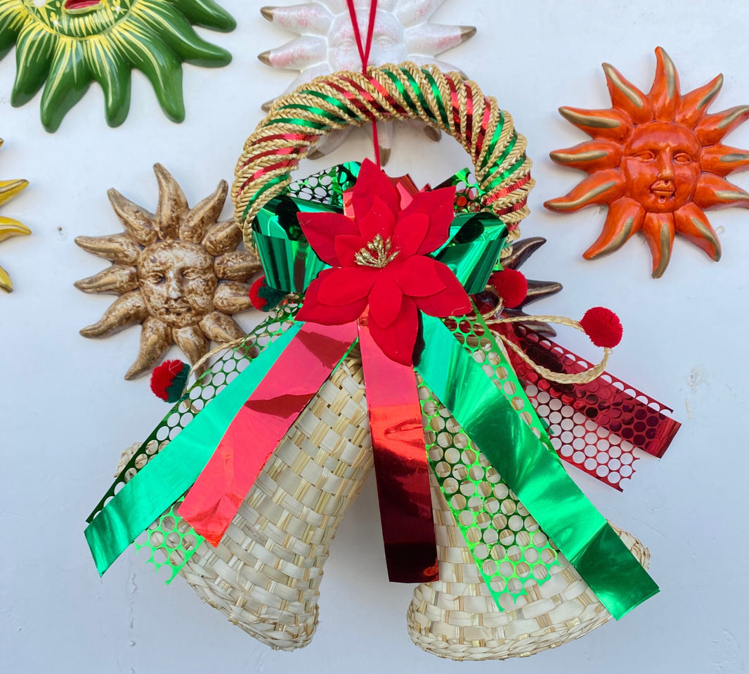 Hand Woven Palm Leaf Christmas Ornament Boho Christmas Tree Decor Xmas Gift Ideas Holiday Bell Door Hanging